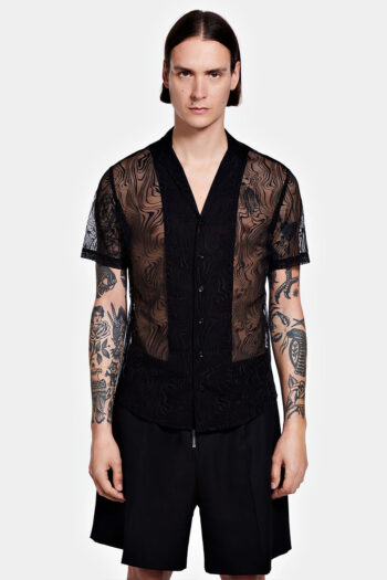 CC 09148 CAMASA LACE CU MANECA SCURTA SLIM FIT LOUIS GABRIEL NOUCHI NEGRU G2
