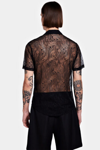 CC 09148 CAMASA LACE CU MANECA SCURTA SLIM FIT LOUIS GABRIEL NOUCHI NEGRU G3